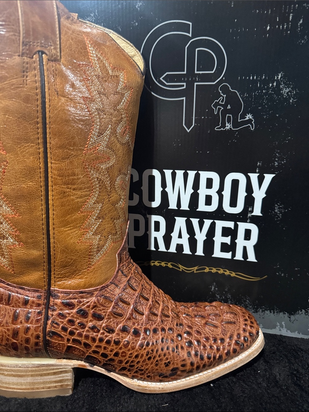 Cowboy Prayer Men's Cognac Gator Print Western Boots